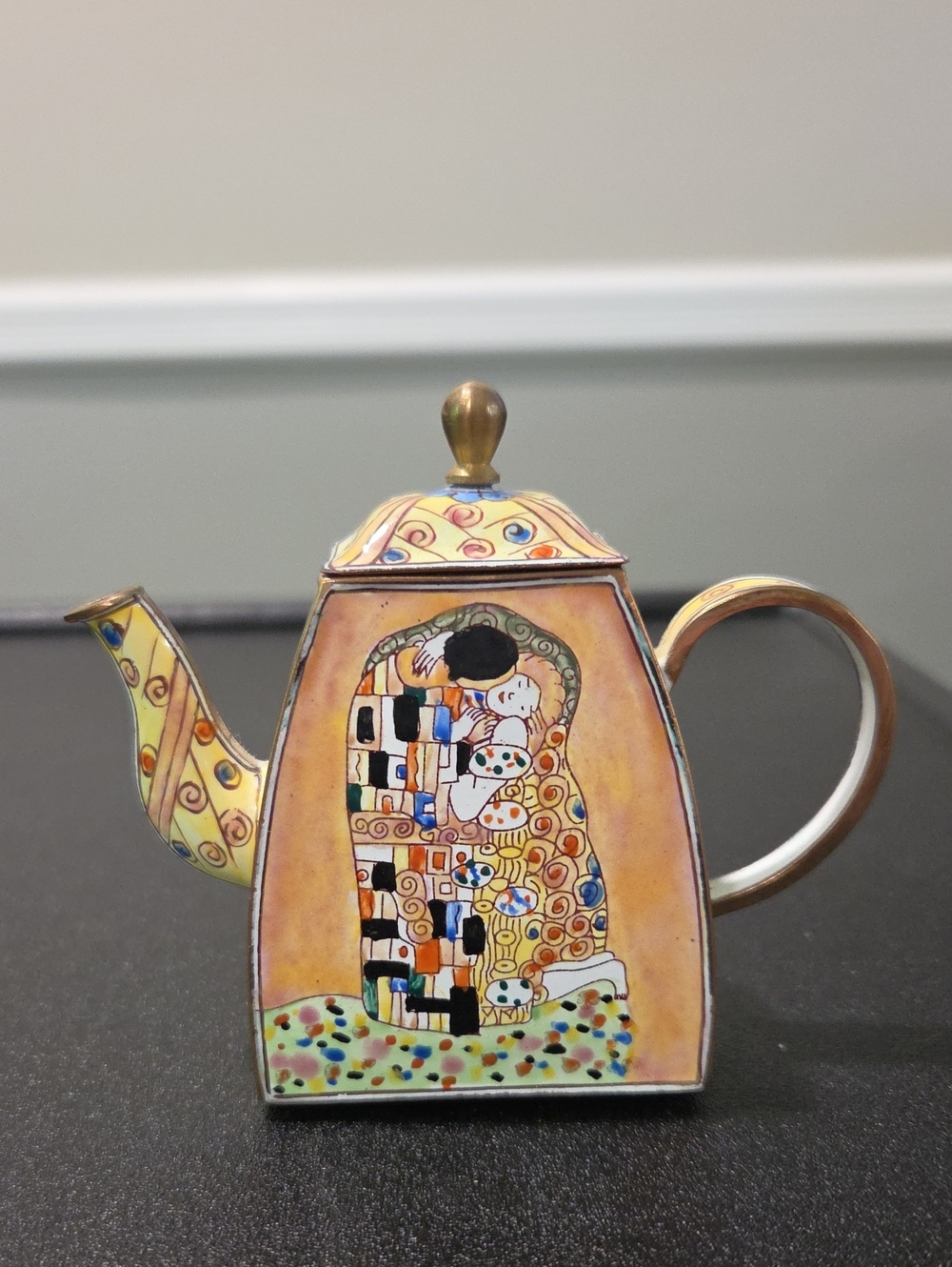 Miniature Enameled Copper Teapot "The Kiss" By Kelvin Chen 2001 #4500